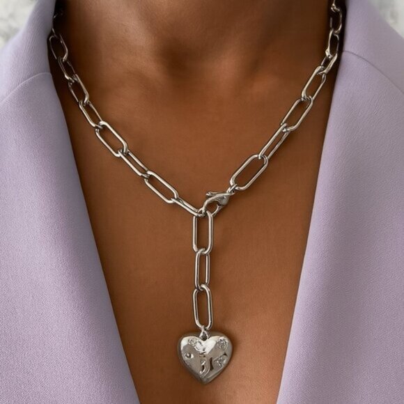 "Piper" Gold (or) Silver ✨ Heart Charm Paperclip Necklace - Picture 1 of 3